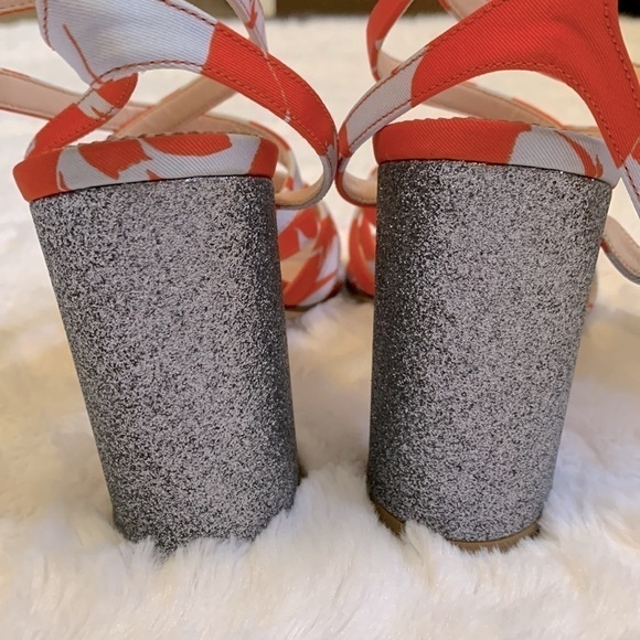 J. Crew Stella In orange and blue Ratti Falling Leaves glitter strappy heels - Picture 6 of 7